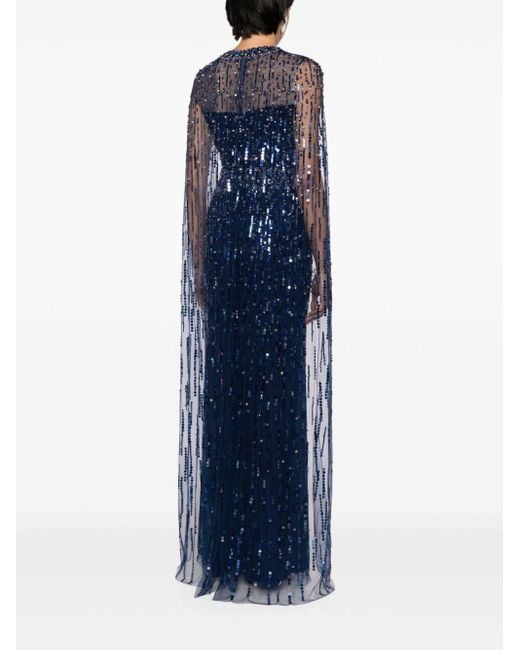 Jenny Packham Blue Lux Crystal-embellished Cape Gown