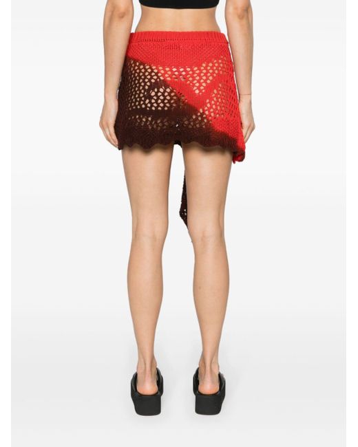 The Attico Red Crochet Asymmetric Mini Skirt