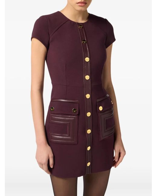 Elisabetta Franchi Purple Button-detailed Pocket Mini Dress