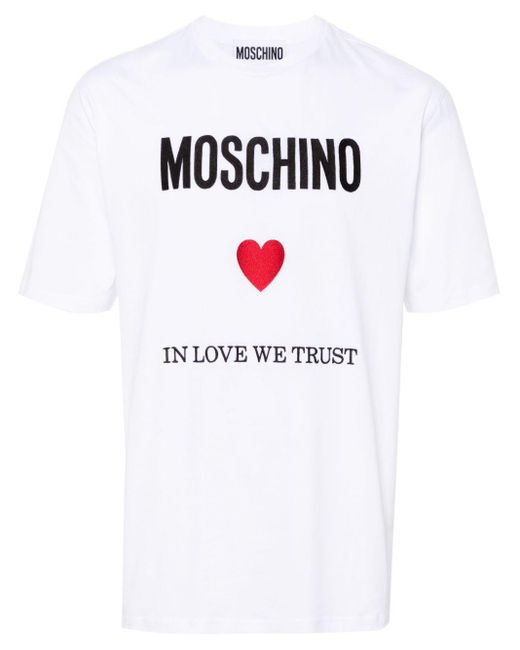 Moschino White T-Shirt With Embroidery for men