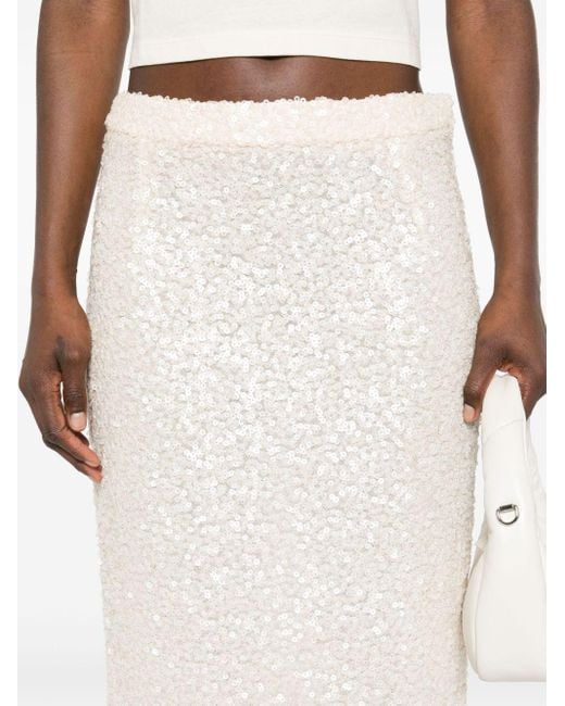 Moncler White Sequin-embellished Midi Skirt