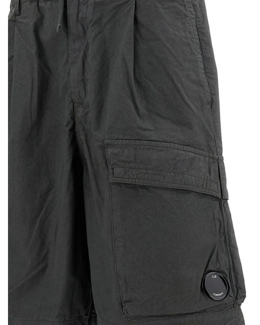 C P Company Gray Button-Fastening Cargo Shorts for men