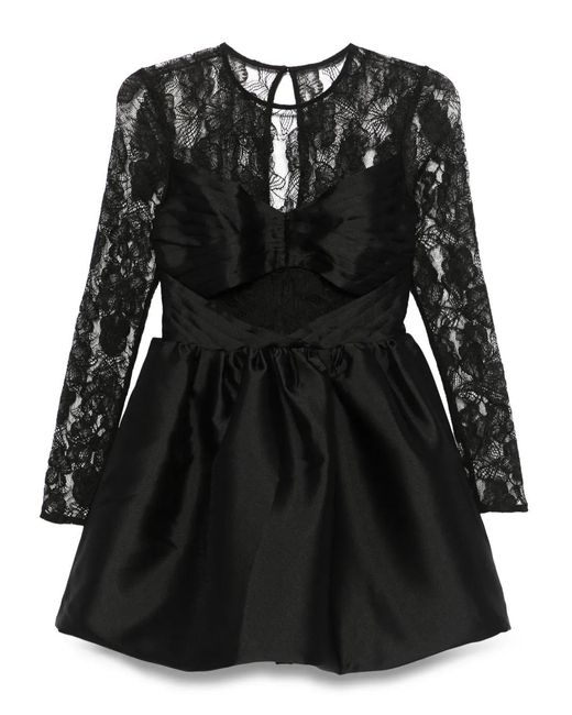 Self-Portrait Lace-Panel Taffeta Mini Dress in Black