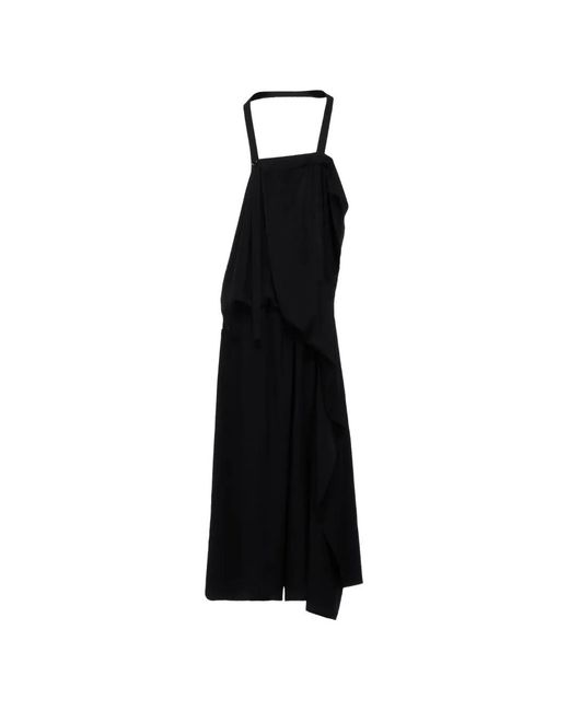 Y's Yohji Yamamoto Black Asymmetric Draped Midi Dress