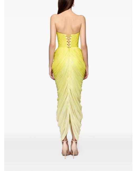 Ana Radu Yellow Strapless Draped Maxi Dress