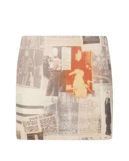 Jean Paul Gaultier Natural Newspaper-Print Mini Skirt