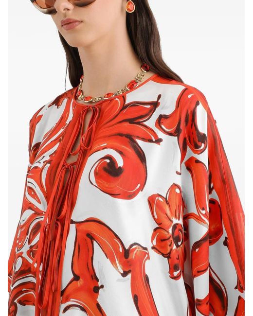 Dolce & Gabbana Red Majolica-Print Twill Kaftan Dress