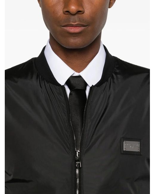 Dolce & Gabbana Black Logo-Plaque Bomber Jacket for men