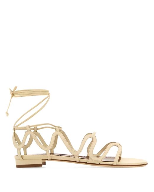 Manolo Blahnik Natural Fawda Leather Flat Sandals