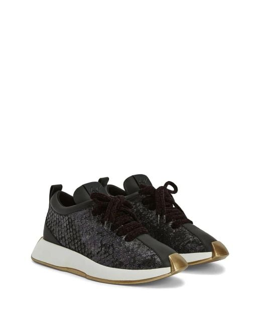 Giuseppe Zanotti Black Snakeskin-Effect Lace-Up Sneakers