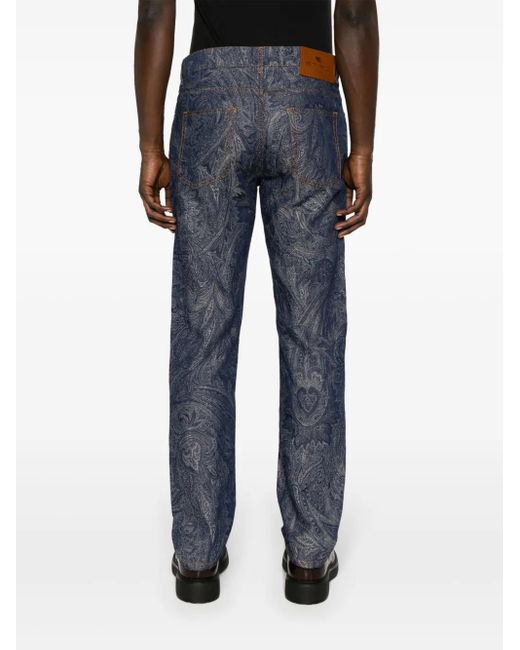 Etro Blue Paisley-Jacquard Straight-Leg Trousers for men