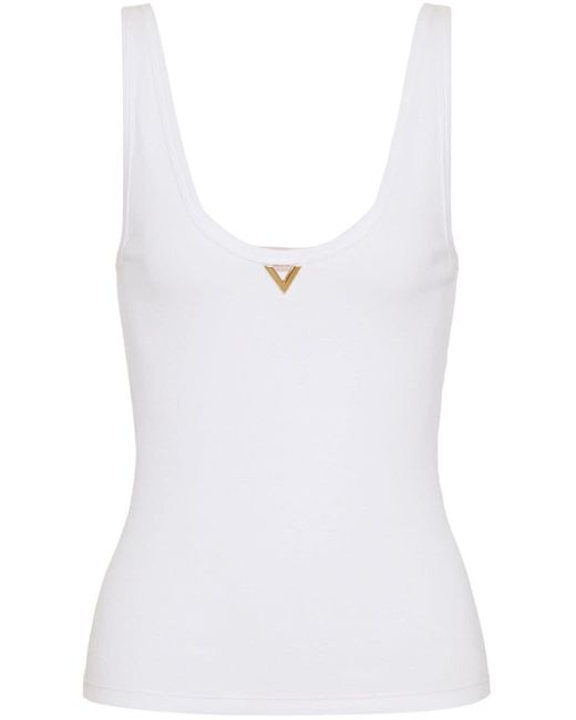 Valentino Garavani White Logo-plaque Cotton Tank Top