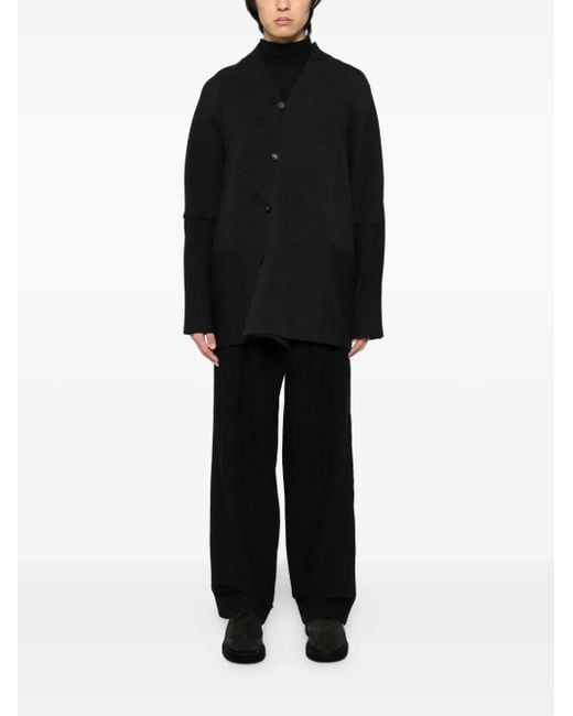 DEVOA Black Pleated-Panel Trousers for men