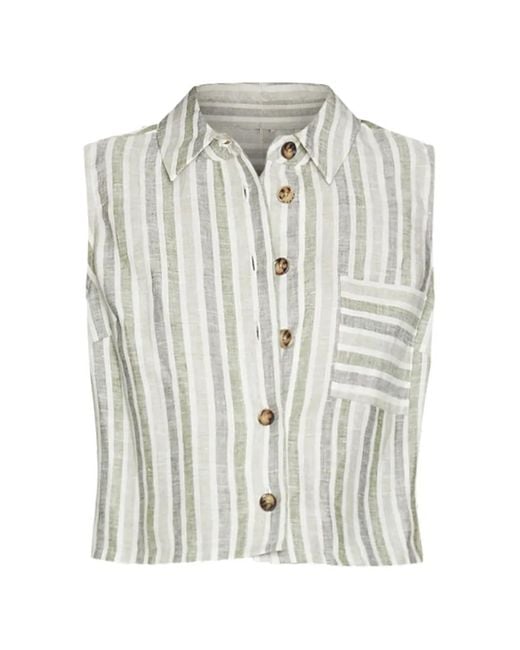 Hevron White Katja Stripe-Pattern Cropped Shirt