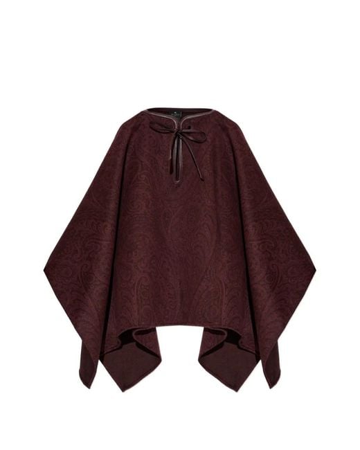 Etro Red Paisley-Patterned Tie-Fastening Poncho