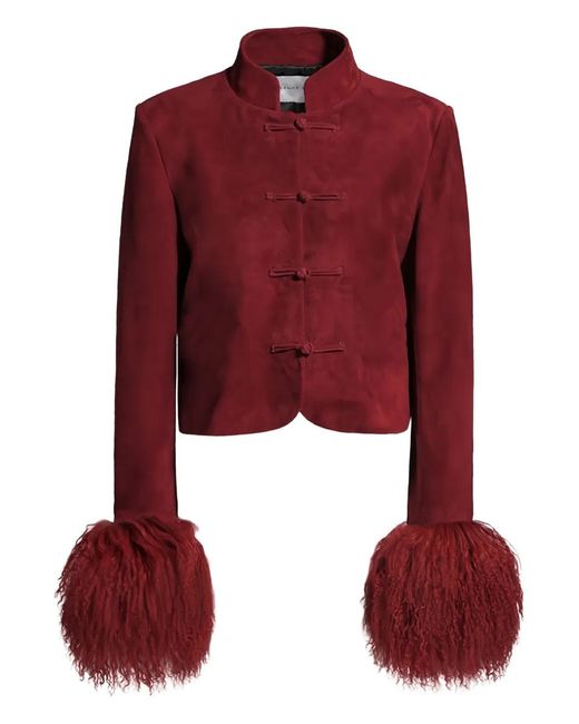 Susanna Chow Red Leighton Shearling-Cuff Suede Jacket