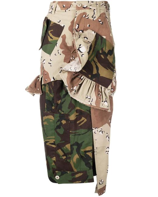 Preen By Thornton Bregazzi Green Patchwork Camouflage-Print Pencil Skirt
