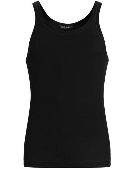 Dolce & Gabbana Black Logo-Patch Tank Top for men