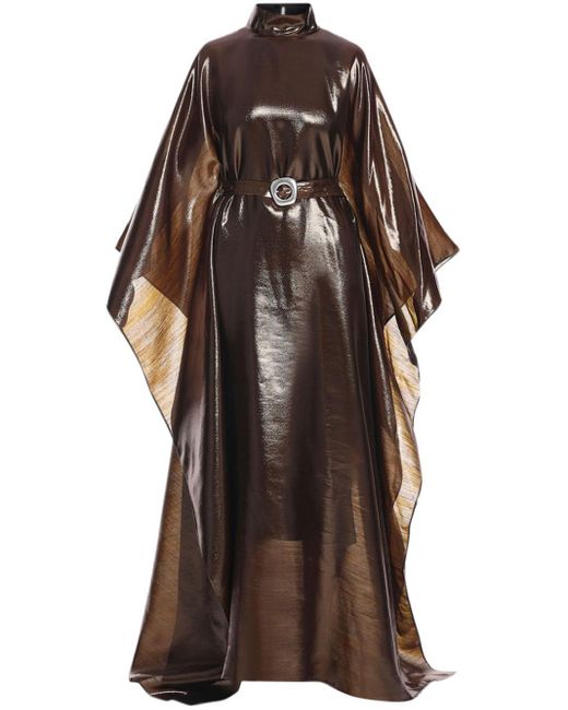 ‎Taller Marmo Brown Cigar High-shine Kaftan Dress