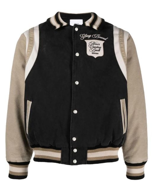 Rhude Black Logo-Embroidered Canvas Bomber Jacket for men