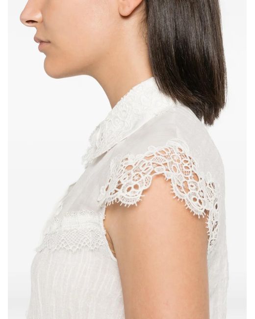 Ermanno Scervino White Blouse Bordée De Dentelle