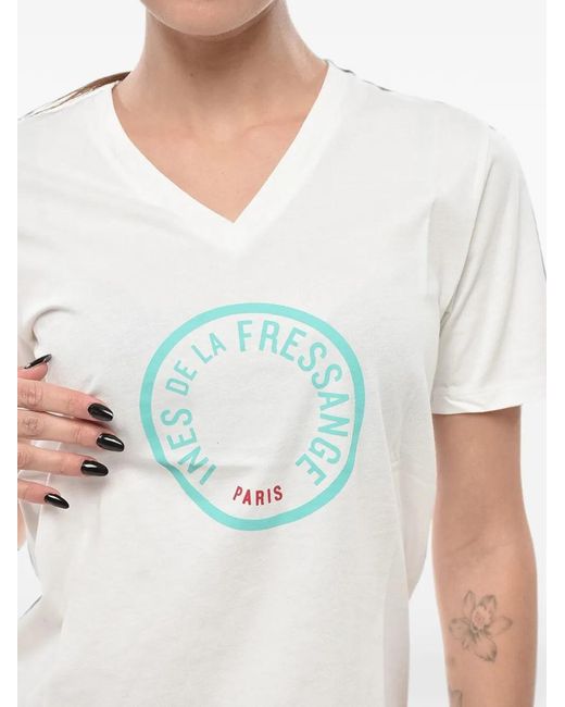 Ines De La Fressange Paris White Logo-Print V-Neck T-Shirt