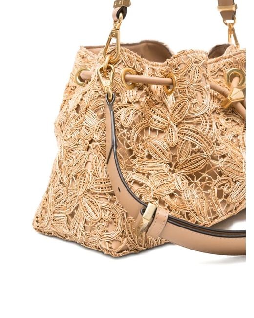 Jimmy Choo Metallic Medium Chin Flower-Raffia Tote Bag