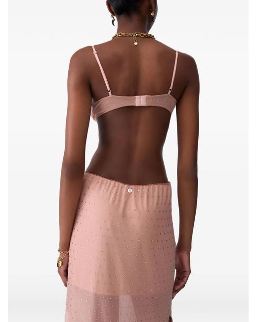 Liu Jo Natural Tulle Top With Jewel Embroidery