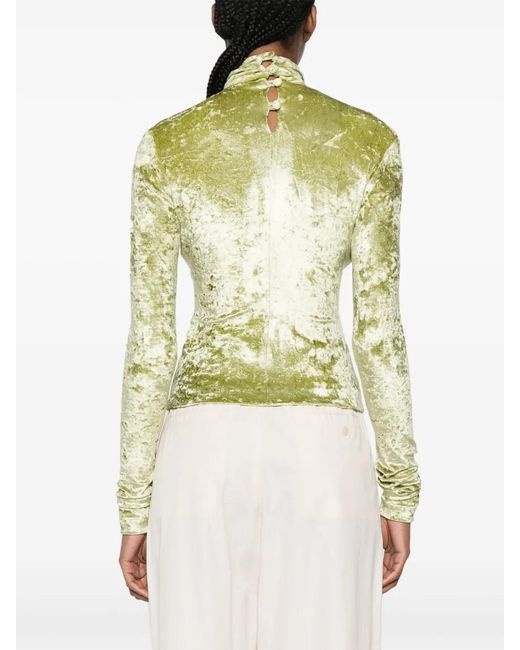 Nanushka Green Iride Twist-Detailing Velvet Top