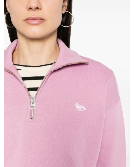 Maison Kitsuné Sweater Met Vospatch En Halve Rits in het Pink