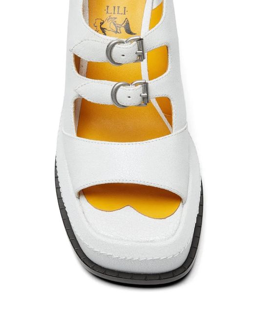 LILI CURIA White Edie Buckle Platform Sandals