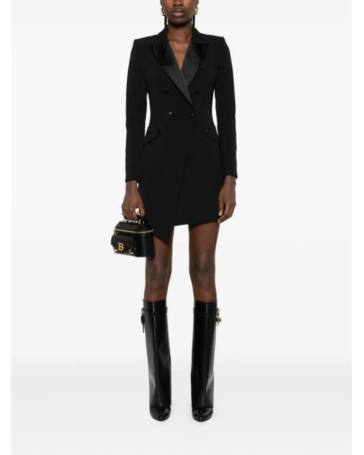 Elisabetta Franchi Black Satin-Lapel Double-Breasted Mini Dress