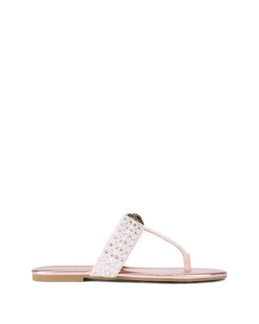 Kurt Geiger White Kensington Crystal Eagle Flat Sandals