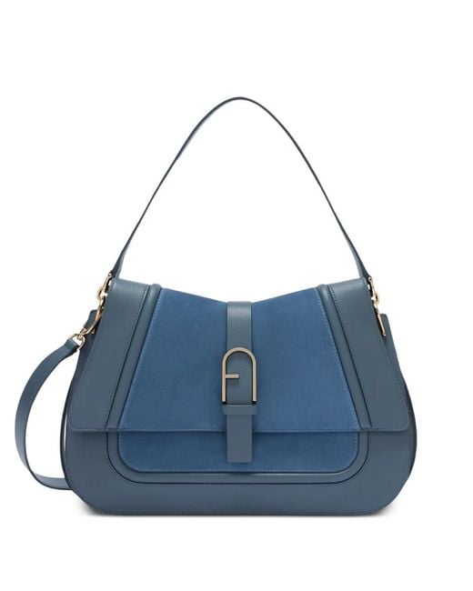 Furla Blue Large Flow Leather Tote Bag