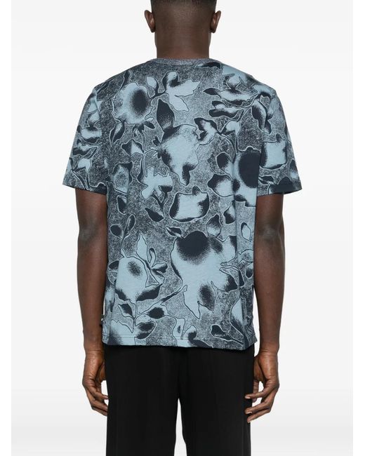 Paul Smith Blue Organic Cotton Printed T-Shirt for men