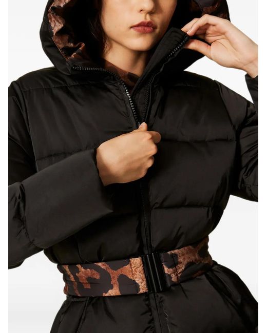 Twinset Black Puffer Jacket With Reversible Belt