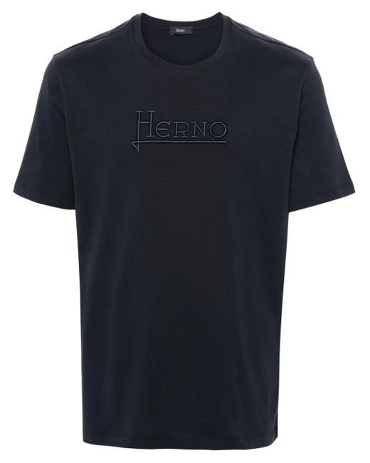 Herno Blue Logo-embroidered Cotton T-shirt for men