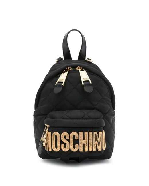 Moschino Black Mini Quilted Backpack With Logo