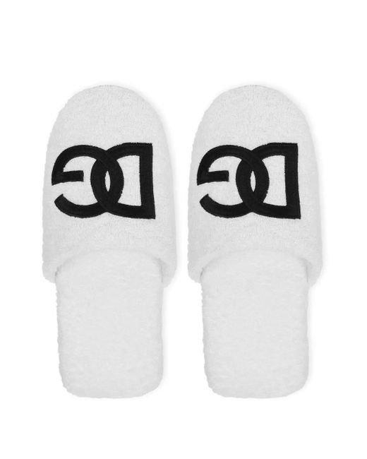 Dolce & Gabbana White Interlocking Dg Logo Slippers