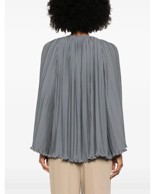 Lanvin Gray Gathered Tie Neck Blouse