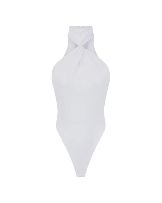 Elisabetta Franchi White Twist-Detail Mock-Neck Bodysuit