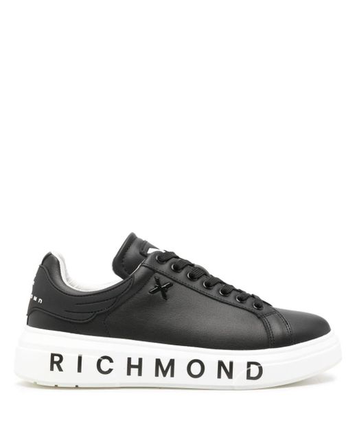 John Richmond Gray Logo-print Leather Sneakers for men