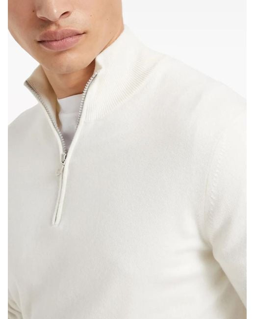 Brunello Cucinelli White Funnel-Neck Cashmere Polo Shirt for men