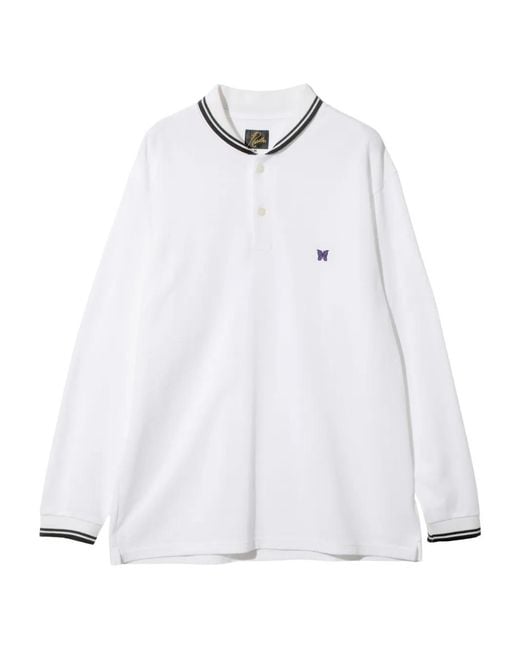 Needles White Logo-Detail Cotton Polo Shirt for men