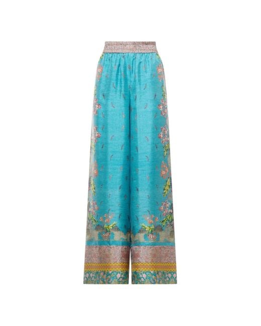 Pierre Louis Mascia Blue Floral-Print Trousers