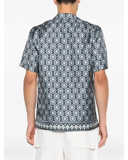 Orlebar Brown Gray Geometric-Print Camp-Collar Shirt for men