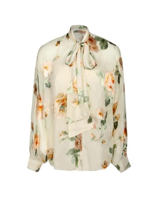 Zimmermann White Carousel Burnout Floral-Print Pussy-Bow Blouse