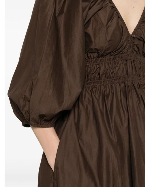 Matteau Brown Shirred Plunge Dress