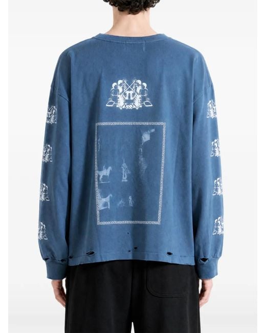 Enfants Riches Deprimes Blue Graphic-Print Distressed Long-Sleeve T-Shirt for men