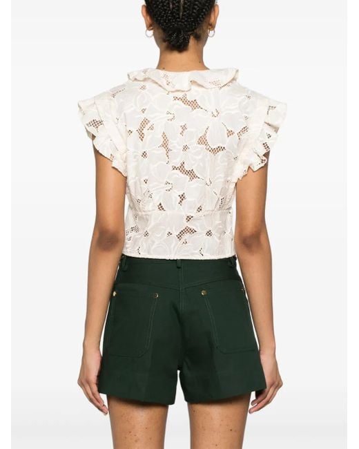 Sandro White Embroidered Floral Crop Top